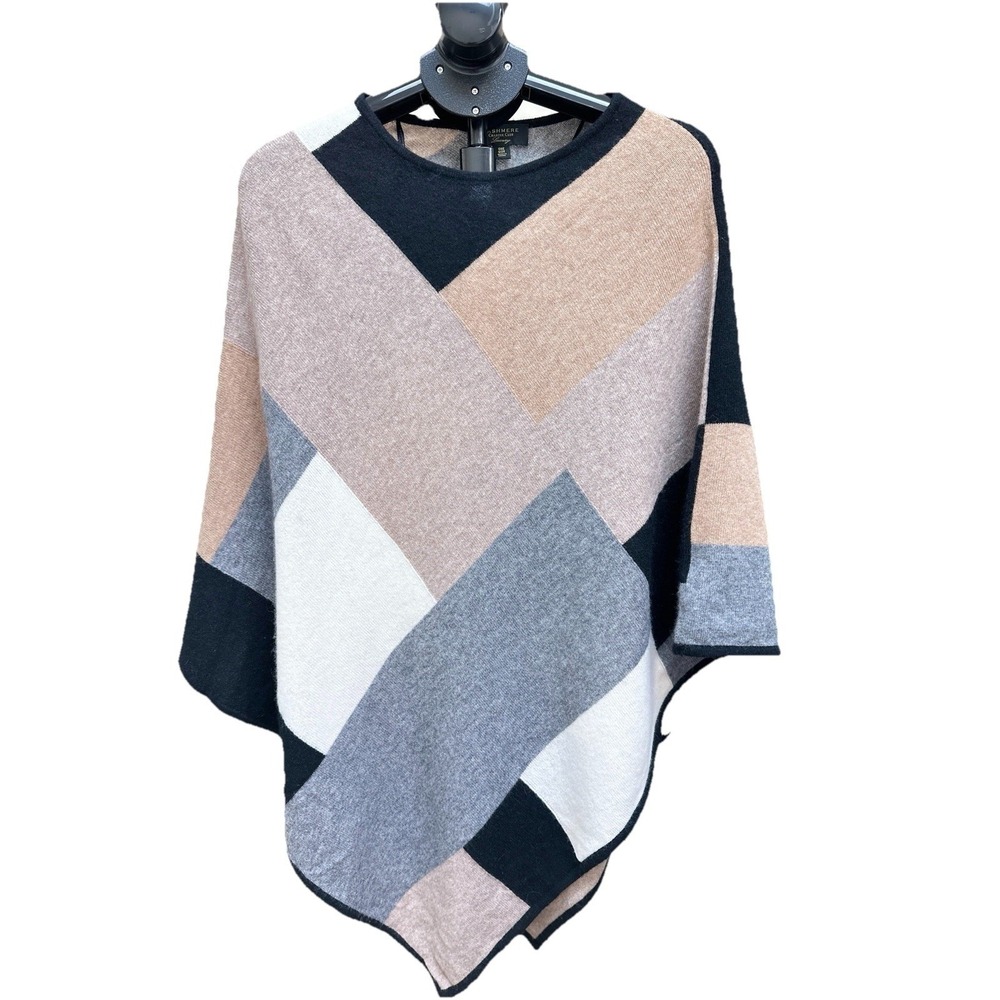 Charter Club Cashmere Poncho Womens One Size Colorblock New